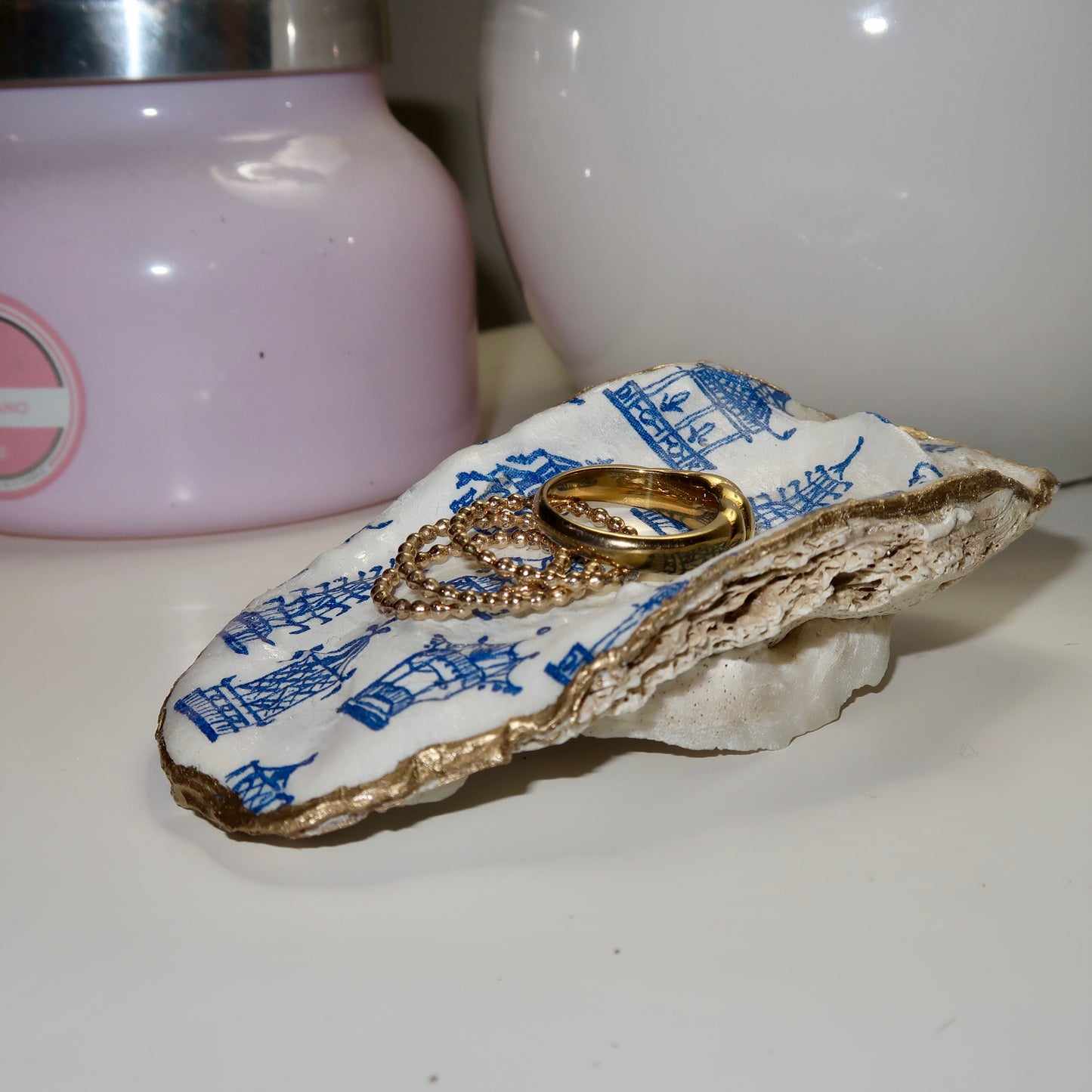 Coastal China Oyster Shell Ring Dish