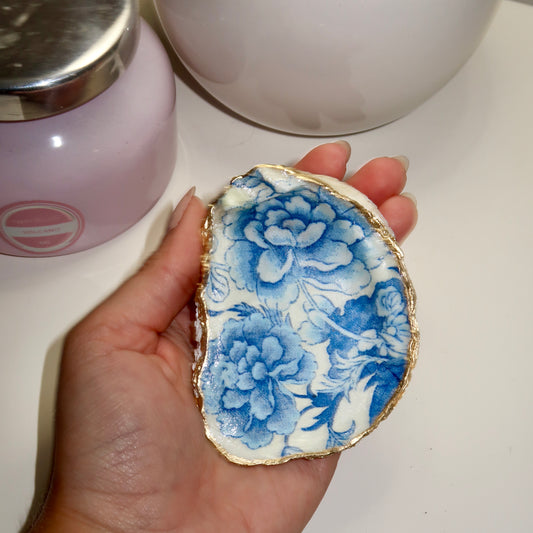 Blue Floral Oyster Ring Dish