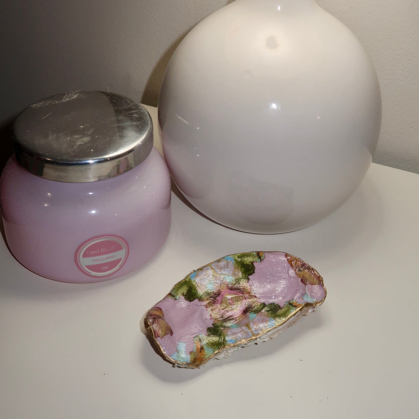 Lavender Glass Oyster Shell Ring Dish