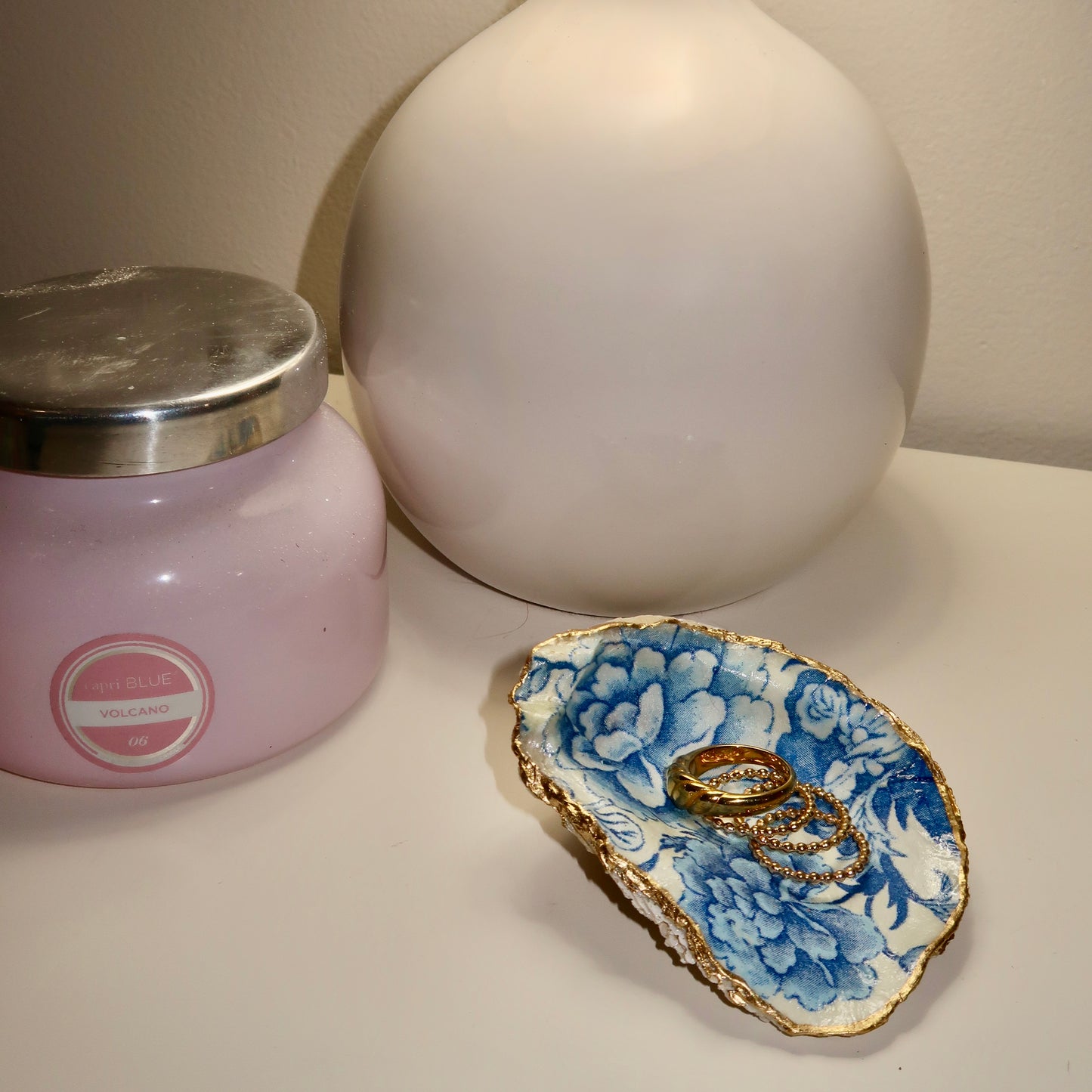 Blue Floral Oyster Ring Dish