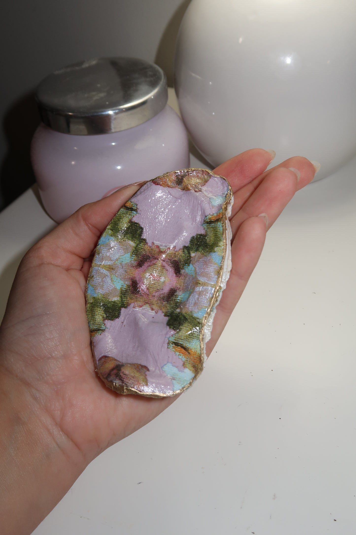 Lavender Glass Oyster Shell Ring Dish