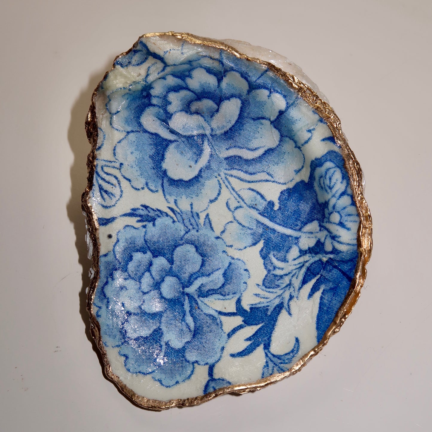 Blue Floral Oyster Ring Dish