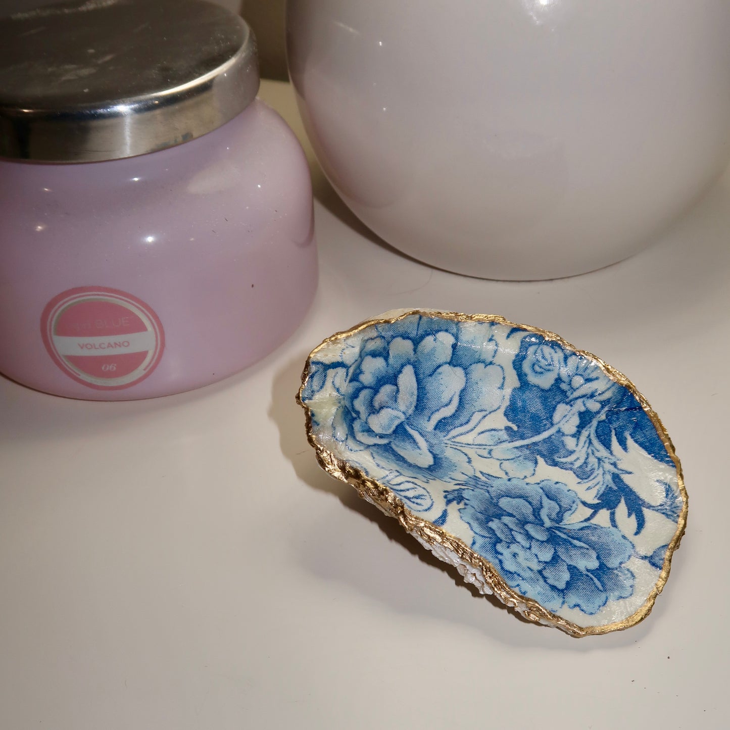 Blue Floral Oyster Ring Dish