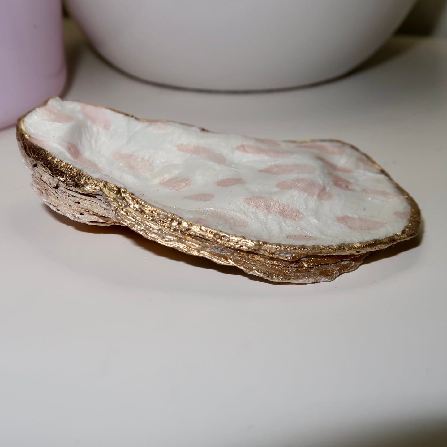 Pink Pebble Oyster Shell Ring Dish